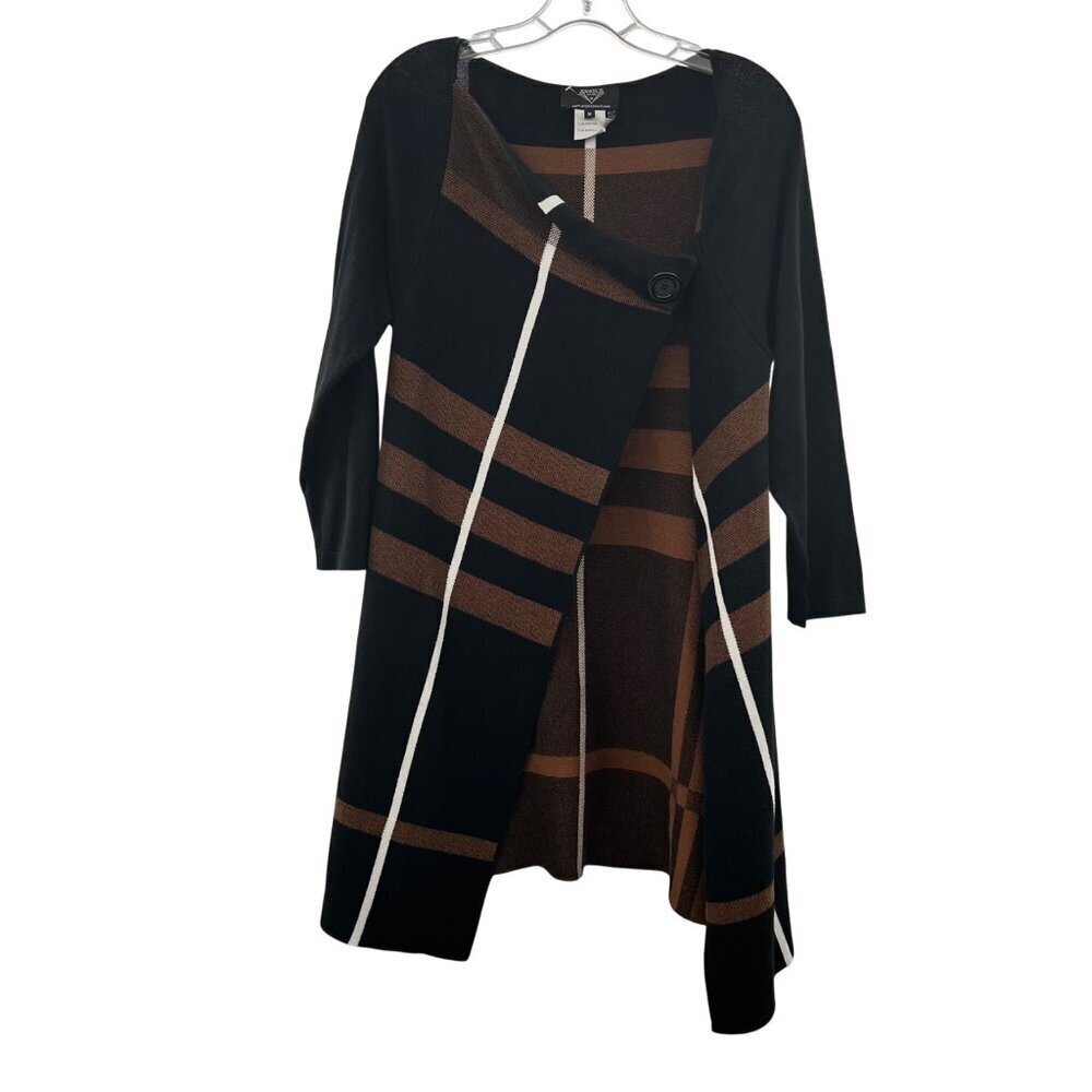 Angel Apparel Single Button Long Sleeve Plaid Cardigan Black/Multi Size Medium